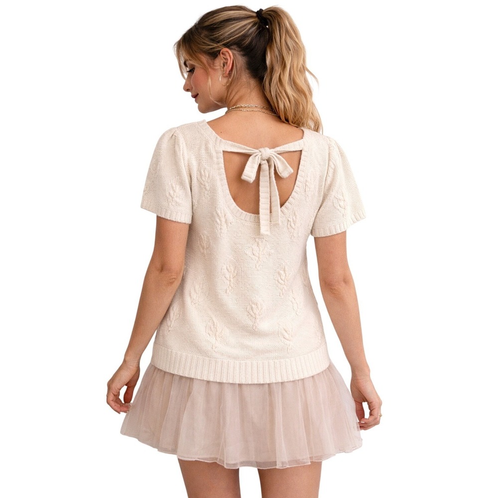 MOTH Tieโ Back Babydoll Knit Top Cottagecore Balletcore Cream M